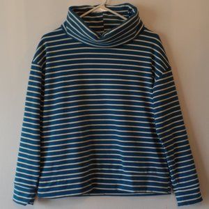 Striped Turtleneck 4/6 Small Green White Super Soft Micro Fleece Oversized Comfy
